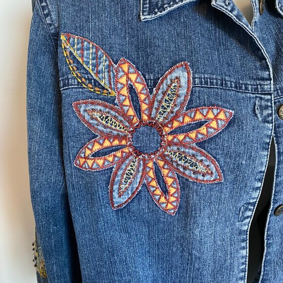Women's Denim Floral Embroidered Jacket Flower Power - Picture 9 of 10